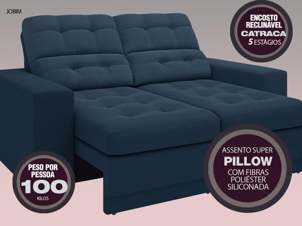 Sofá Jobim 1,70m Assento Retrátil e Reclinável Velosuede Petróleo - NETSOFAS