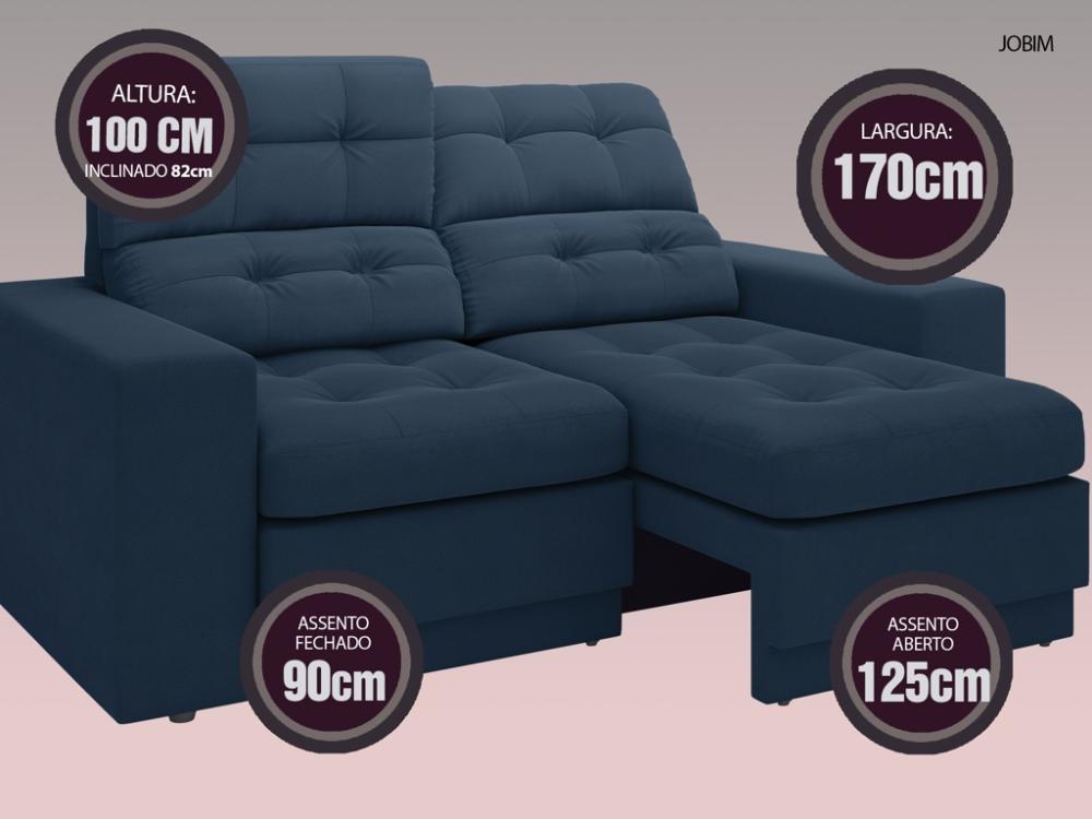 Sofá Jobim 1,70m Assento Retrátil e Reclinável Velosuede Petróleo - NETSOFAS