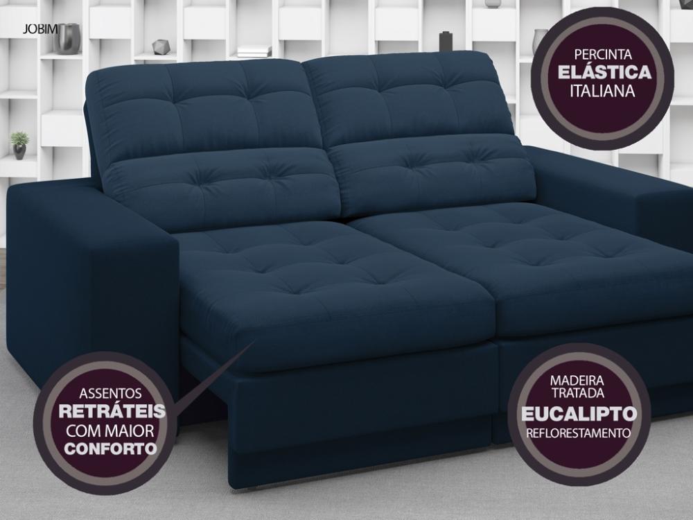 Sofá Jobim 1,70m Assento Retrátil e Reclinável Velosuede Petróleo - NETSOFAS
