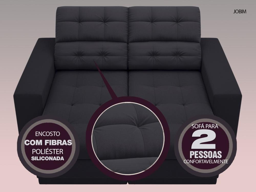 Sofá Jobim 1,70m Assento Retrátil e Reclinável Velosuede Preto - NETSOFAS