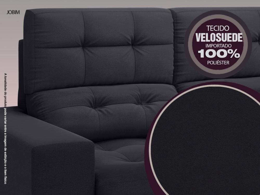 Sofá Jobim 1,70m Assento Retrátil e Reclinável Velosuede Preto - NETSOFAS