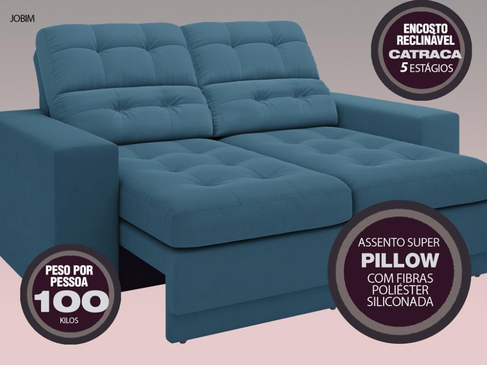 Sofá Jobim 1,70m Assento Retrátil e Reclinável Velosuede Royal - NETSOFAS