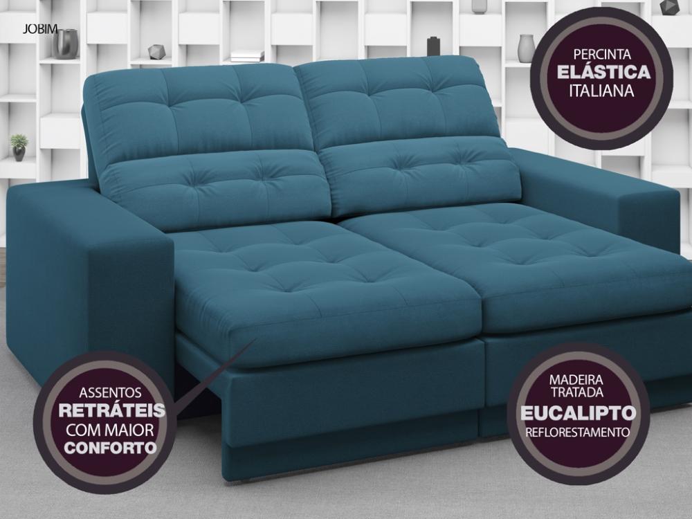Sofá Jobim 1,70m Assento Retrátil e Reclinável Velosuede Royal - NETSOFAS