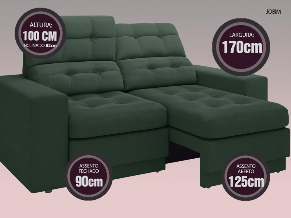 Sofá Jobim 1,70m Assento Retrátil e Reclinável Velosuede Verde - NETSOFAS