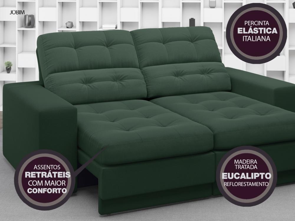 Sofá Jobim 1,70m Assento Retrátil e Reclinável Velosuede Verde - NETSOFAS