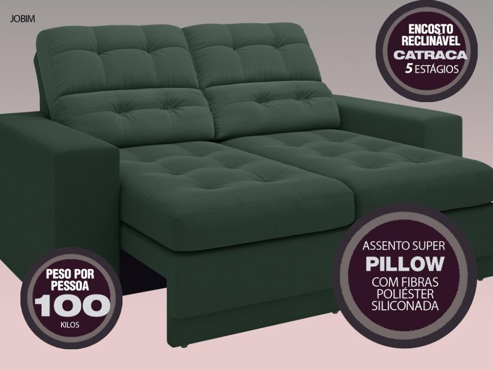 Sofá Jobim 1,70m Assento Retrátil e Reclinável Velosuede Verde - NETSOFAS
