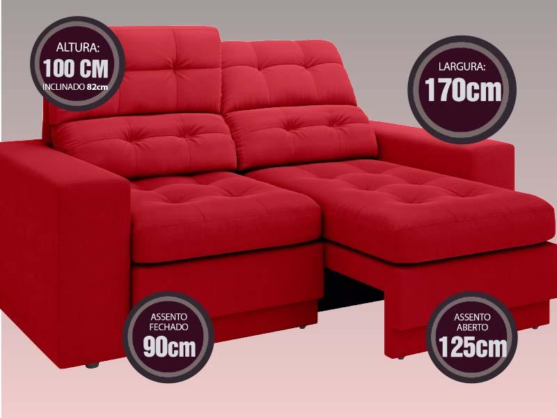 Sofá Jobim 1,70m Assento Retrátil e Reclinável Velosuede Vermelho - NETSOFAS