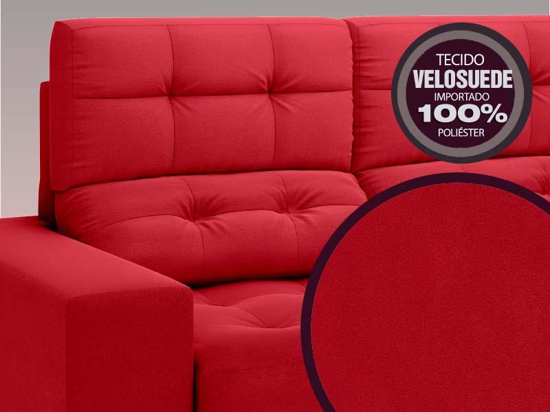 Sofá Jobim 1,70m Assento Retrátil e Reclinável Velosuede Vermelho - NETSOFAS