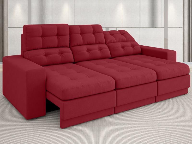 Sofá Jobim 2,05m Assento Retrátil e Reclinável Velosuede Vermelho - NETSOFAS