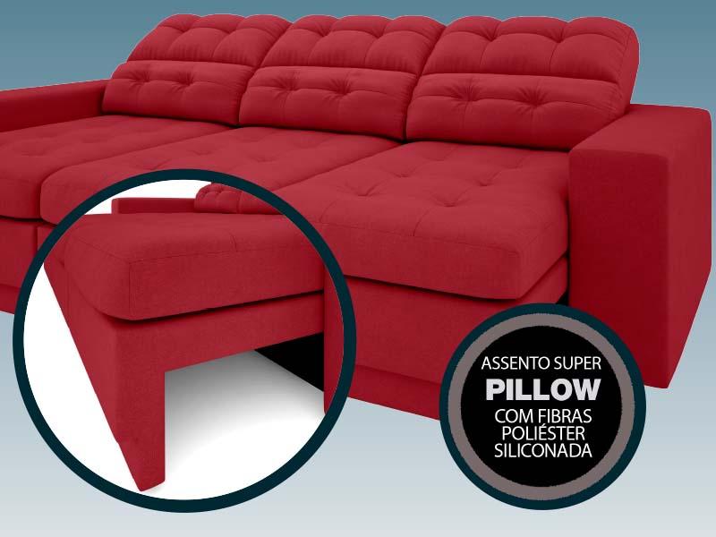 Sofá Jobim 2,05m Assento Retrátil e Reclinável Velosuede Vermelho - NETSOFAS