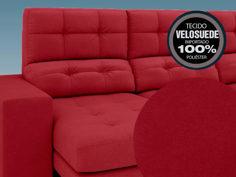 Sofá Jobim 2,05m Assento Retrátil e Reclinável Velosuede Vermelho - NETSOFAS