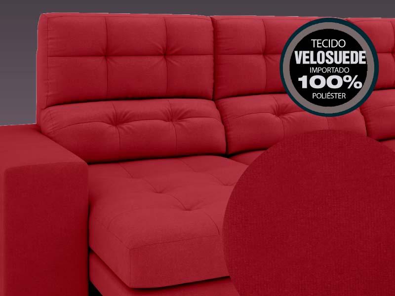 Sofá Jobim 2,30m Assento Retrátil e Reclinável Velosuede Vermelho - NETSOFAS