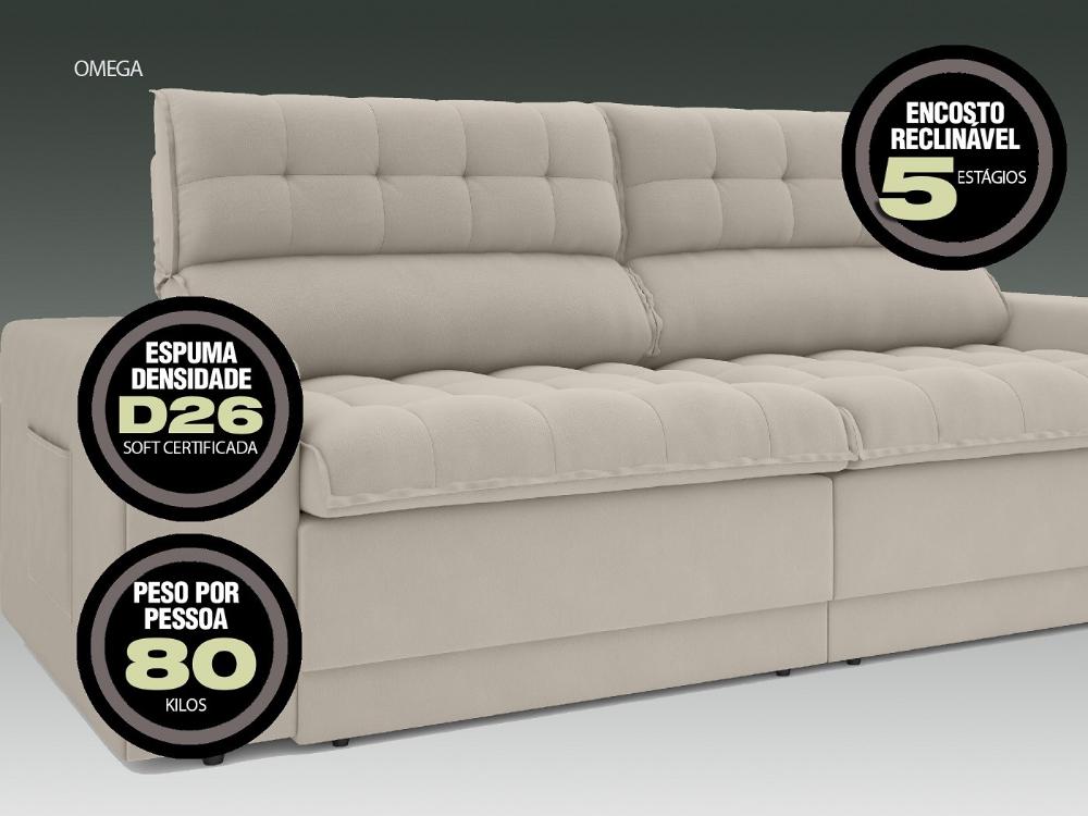Sofá Omega 2,00m Assento Retrátil e Reclinável Velosuede Areia - NETSOFAS