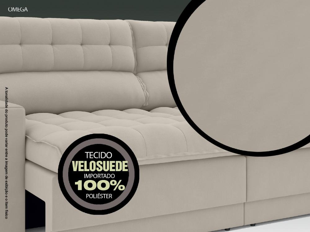 Sofá Omega 2,00m Assento Retrátil e Reclinável Velosuede Areia - NETSOFAS