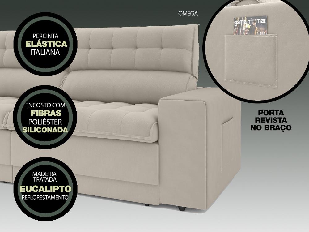 Sofá Omega 2,00m Assento Retrátil e Reclinável Velosuede Areia - NETSOFAS