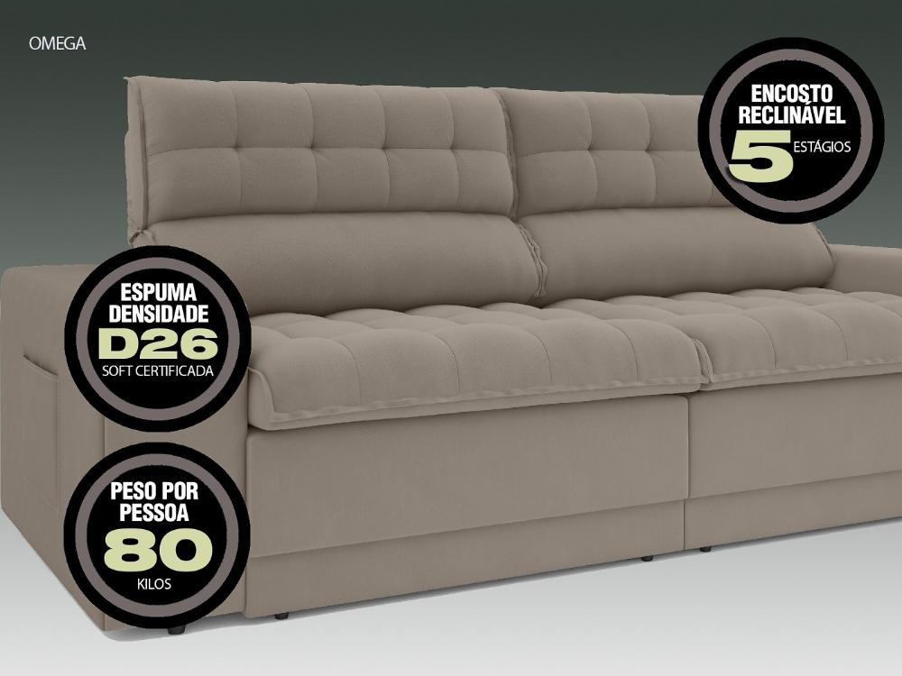 Sofá Omega 2,00m Assento Retrátil e Reclinável Velosuede Bege - NETSOFAS