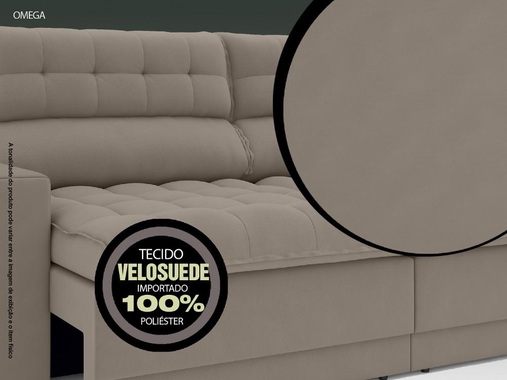 Sofá Omega 2,00m Assento Retrátil e Reclinável Velosuede Bege - NETSOFAS