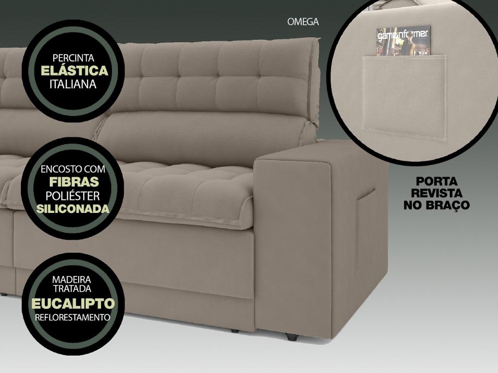 Sofá Omega 2,00m Assento Retrátil e Reclinável Velosuede Bege - NETSOFAS