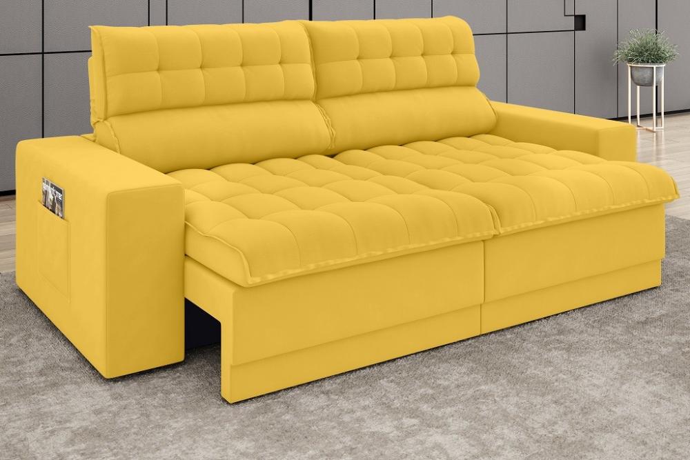Sofá Omega 2,00m Assento Retrátil e Reclinável Velosuede Canário - NETSOFAS