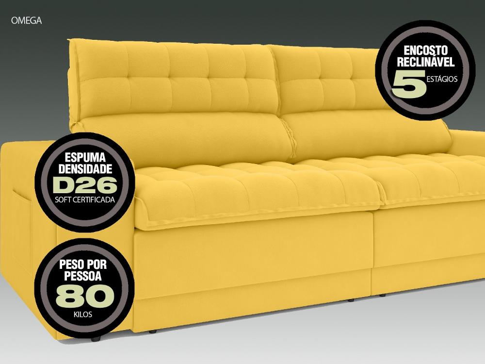 Sofá Omega 2,00m Assento Retrátil e Reclinável Velosuede Canário - NETSOFAS