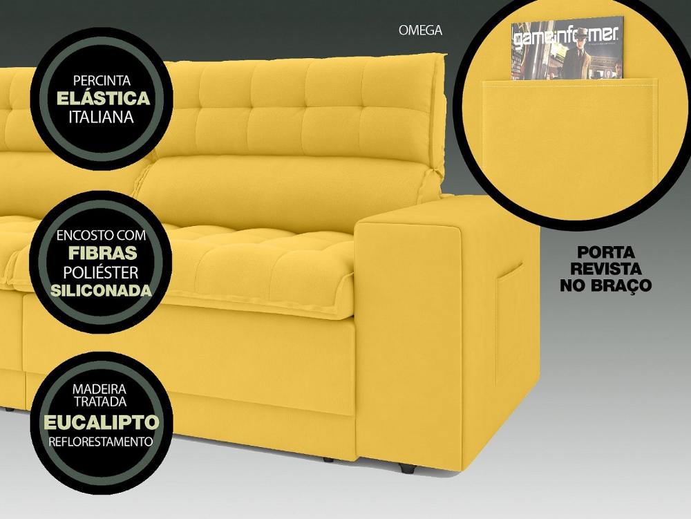 Sofá Omega 2,00m Assento Retrátil e Reclinável Velosuede Canário - NETSOFAS