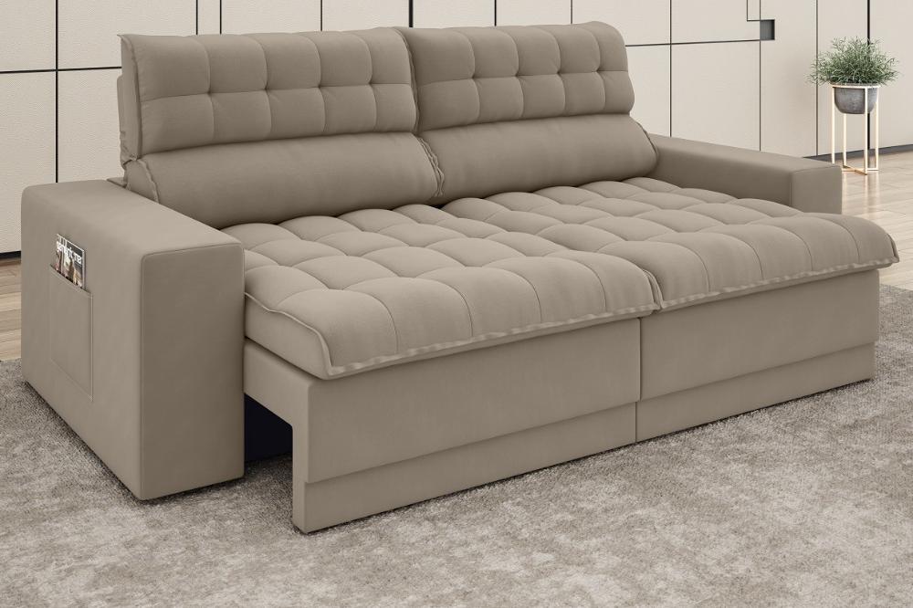 Sofá Omega 2,00m Assento Retrátil e Reclinável Velosuede Capuccino - NETSOFAS