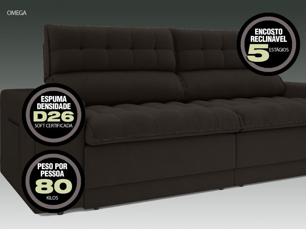 Sofá Omega 2,00m Assento Retrátil e Reclinável Velosuede Chocolate - NETSOFAS