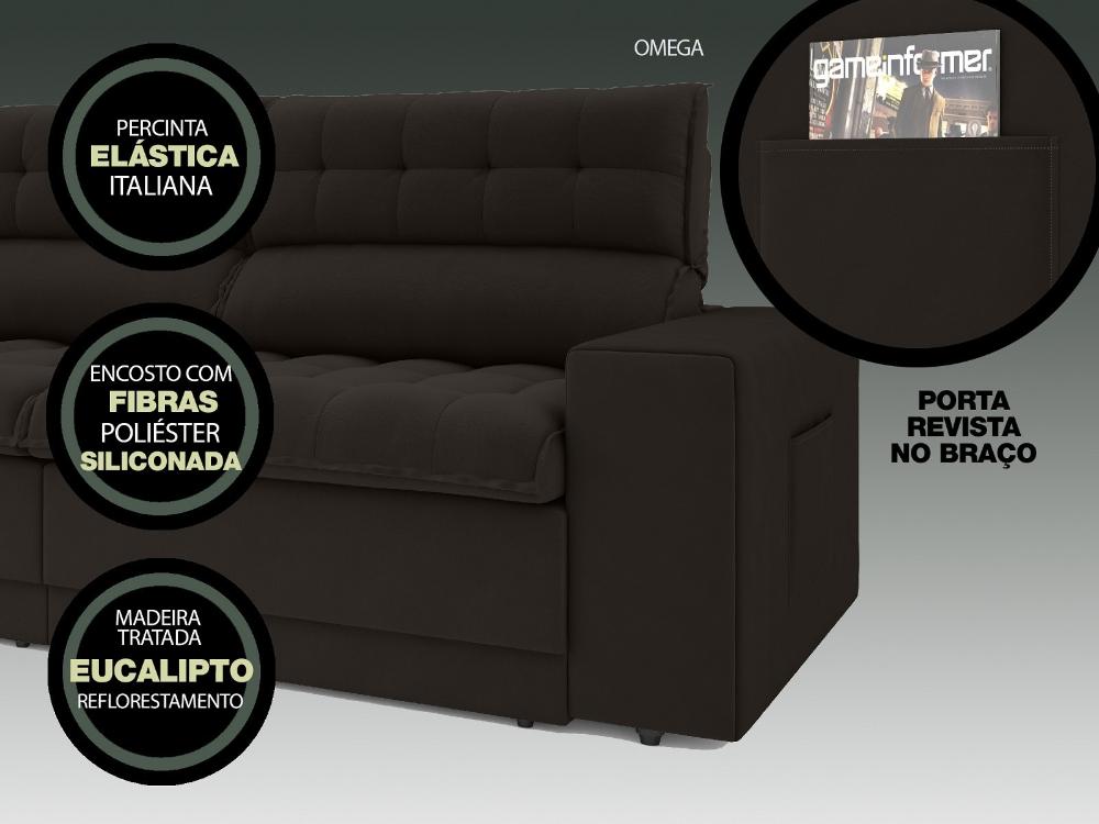 Sofá Omega 2,00m Assento Retrátil e Reclinável Velosuede Chocolate - NETSOFAS