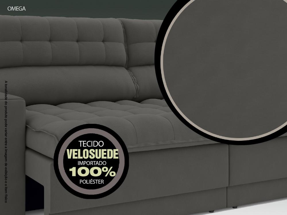 Sofá Omega 2,00m Assento Retrátil e Reclinável Velosuede Cinza - NETSOFAS