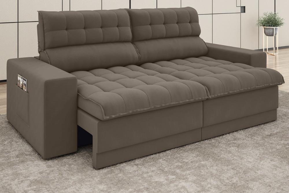 Sofá Omega 2,00m Assento Retrátil e Reclinável Velosuede Marrom - NETSOFAS
