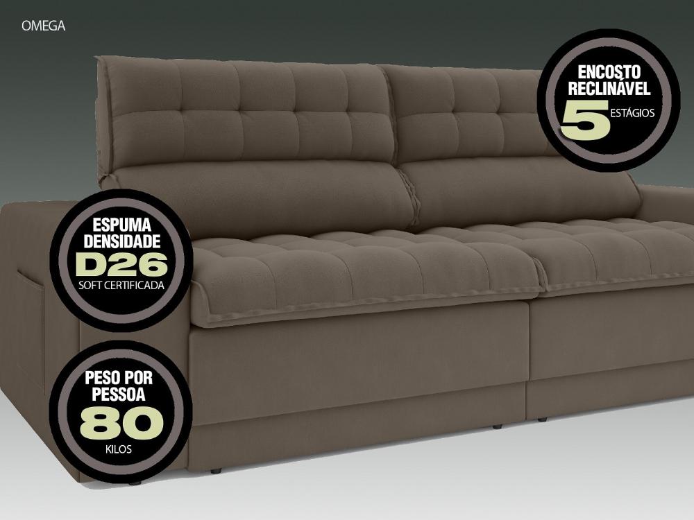 Sofá Omega 2,00m Assento Retrátil e Reclinável Velosuede Marrom - NETSOFAS