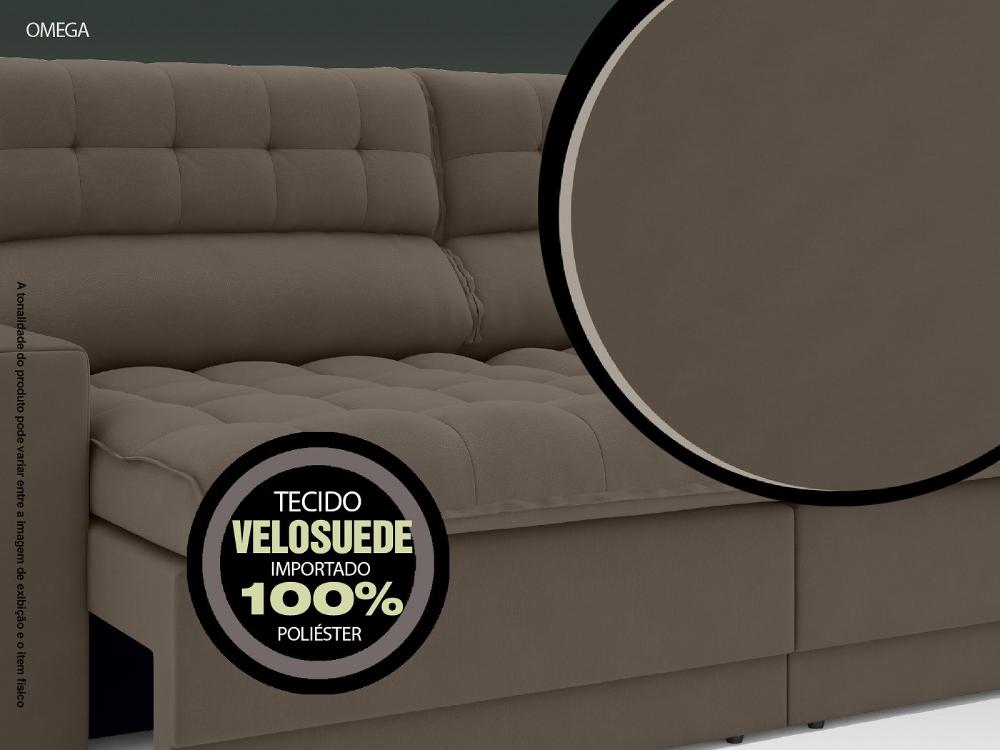 Sofá Omega 2,00m Assento Retrátil e Reclinável Velosuede Marrom - NETSOFAS