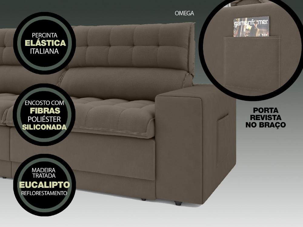 Sofá Omega 2,00m Assento Retrátil e Reclinável Velosuede Marrom - NETSOFAS