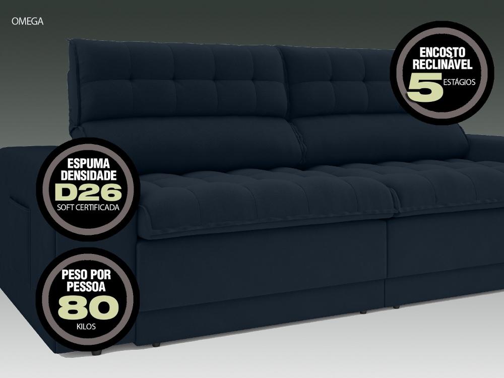 Sofá Omega 2,00m Assento Retrátil e Reclinável Velosuede Petróleo - NETSOFAS