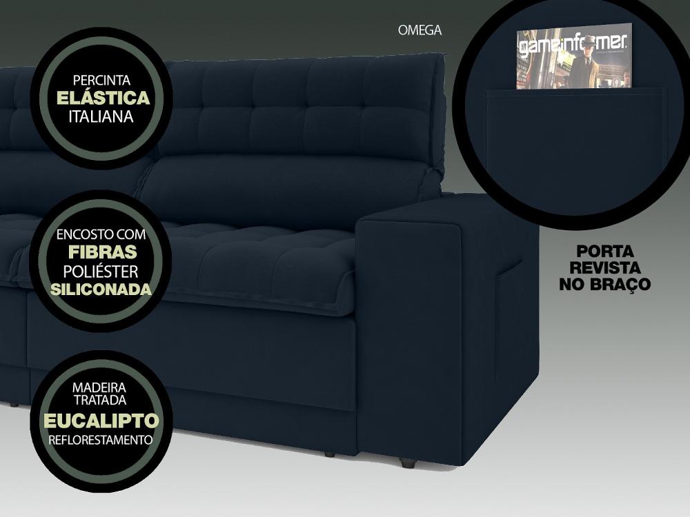 Sofá Omega 2,00m Assento Retrátil e Reclinável Velosuede Petróleo - NETSOFAS