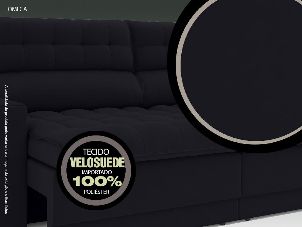 Sofá Omega 2,00m Assento Retrátil e Reclinável Velosuede Preto - NETSOFAS