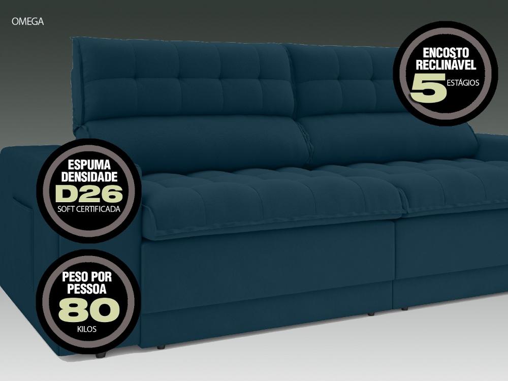 Sofá Omega 2,00m Assento Retrátil e Reclinável Velosuede Royal - NETSOFAS