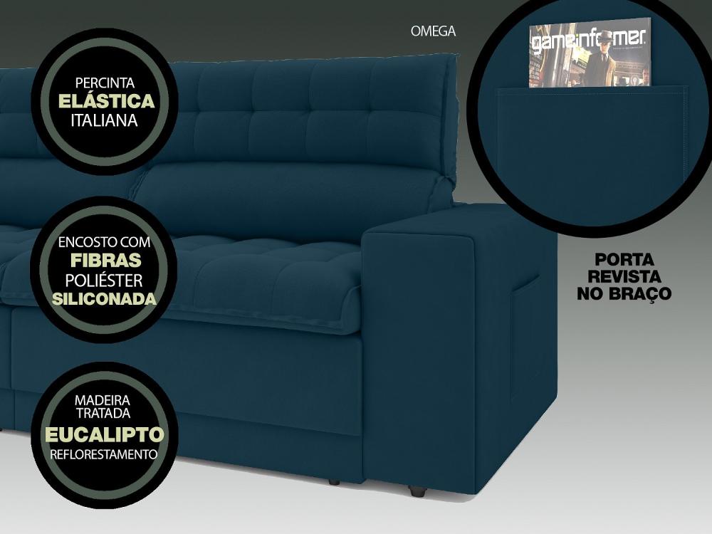 Sofá Omega 2,00m Assento Retrátil e Reclinável Velosuede Royal - NETSOFAS