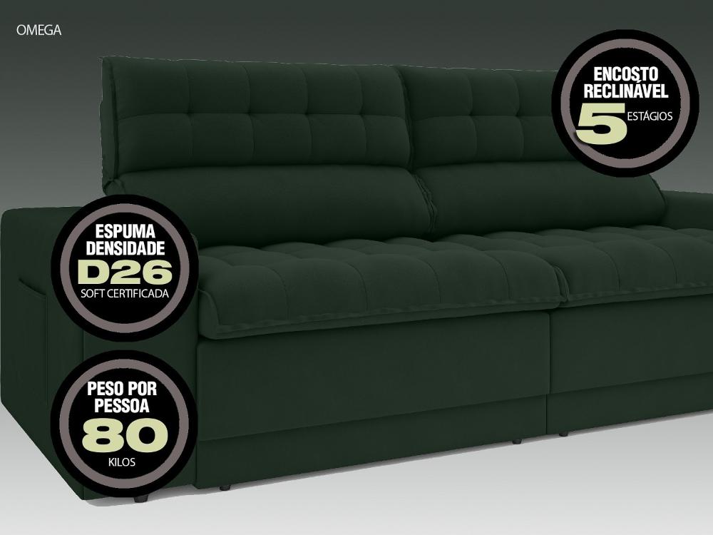 Sofá Omega 2,00m Assento Retrátil e Reclinável Velosuede Verde - NETSOFAS