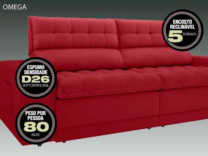 Sofá Omega 2,00m Assento Retrátil e Reclinável Velosuede Vermelho - NETSOFAS