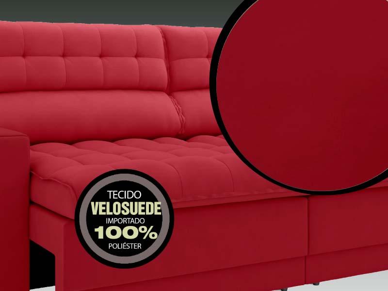Sofá Omega 2,00m Assento Retrátil e Reclinável Velosuede Vermelho - NETSOFAS