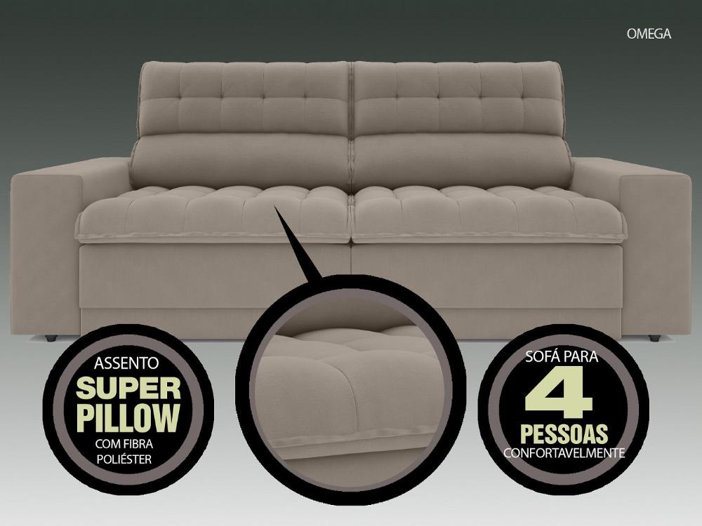 Sofá Omega 2,30m Assento Retrátil e Reclinável Velosuede Bege - NETSOFAS