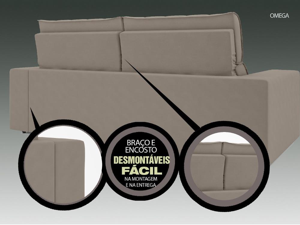 Sofá Omega 2,30m Assento Retrátil e Reclinável Velosuede Bege - NETSOFAS