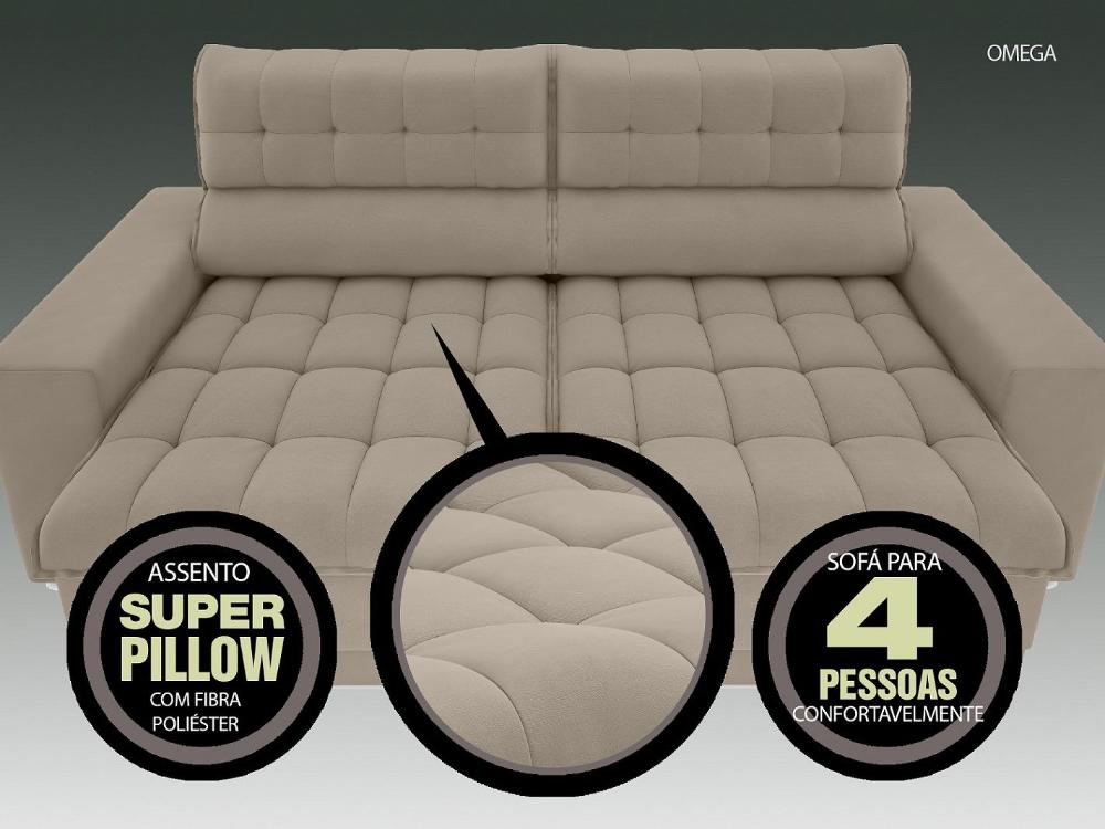 Sofá Omega 2,30m Assento Retrátil e Reclinável Velosuede Capuccino - NETSOFAS