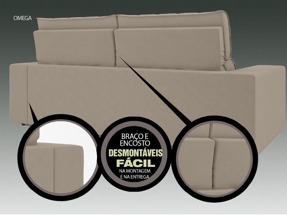 Sofá Omega 2,30m Assento Retrátil e Reclinável Velosuede Capuccino - NETSOFAS