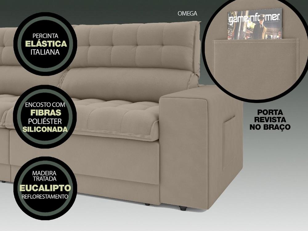 Sofá Omega 2,30m Assento Retrátil e Reclinável Velosuede Capuccino - NETSOFAS