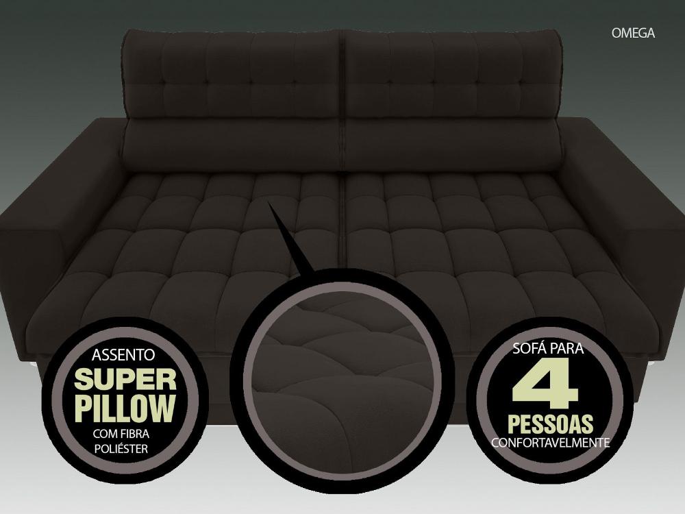 Sofá Omega 2,30m Assento Retrátil e Reclinável Velosuede Chocolate - NETSOFAS