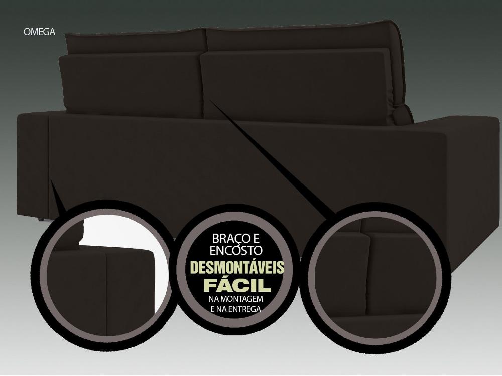Sofá Omega 2,30m Assento Retrátil e Reclinável Velosuede Chocolate - NETSOFAS