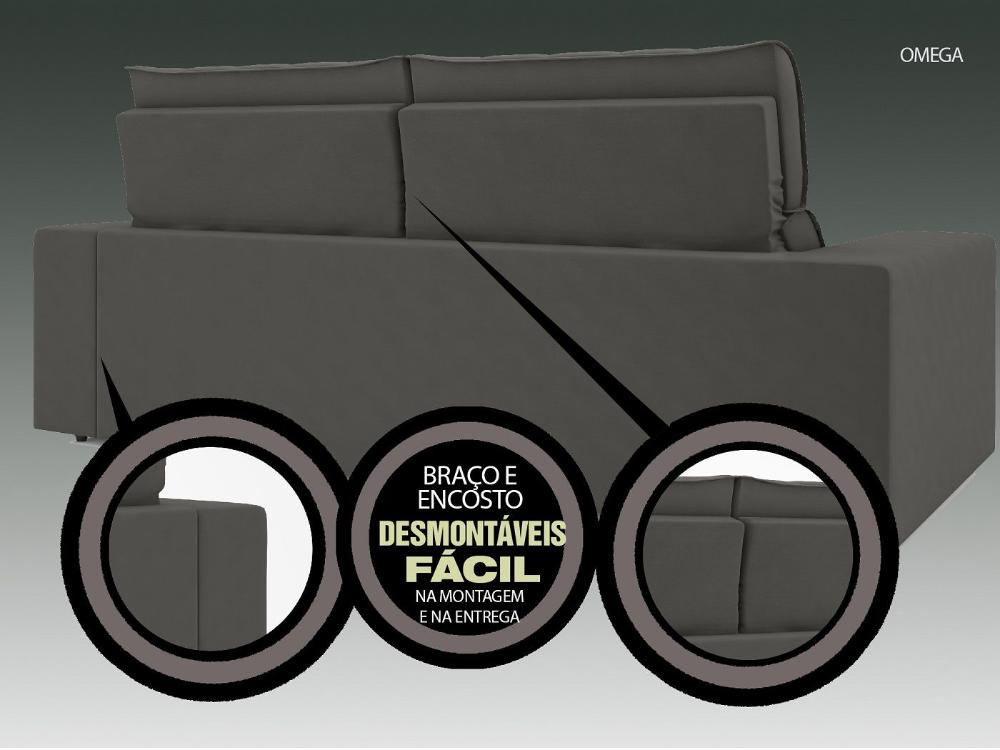 Sofá Omega 2,30m Assento Retrátil e Reclinável Velosuede Cinza - NETSOFAS