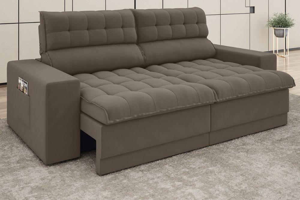 Sofá Omega 2,30m Assento Retrátil e Reclinável Velosuede Marrom - NETSOFAS